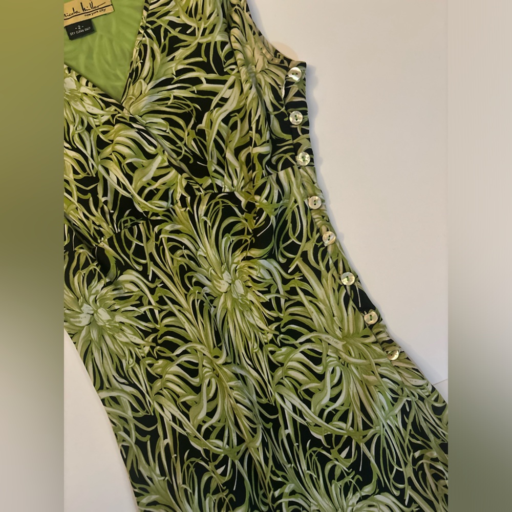 Vintage 2000s Nicole Miller NYC Black & Green Floral Dress - Picture 11 of 14